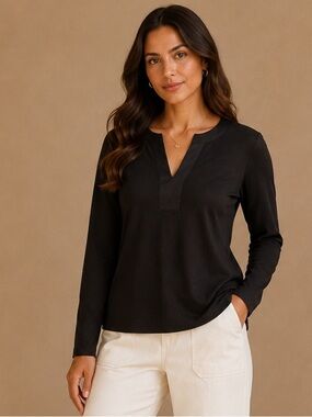 J.Jill Black Velvet Long Sleeve Top Women's Luxe Soft Holiday Evening Size M